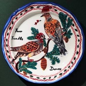 ANTHROPOLOGIE Nathalie Lete Twelve Days of Christmas Dessert Plate Turtle Doves